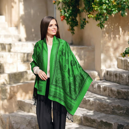 Ciormis Two Tone Silky Paisley Pashmina Shawl Scarf,Soft Women's Rave Jacquard Pashminas Wrap Scarves