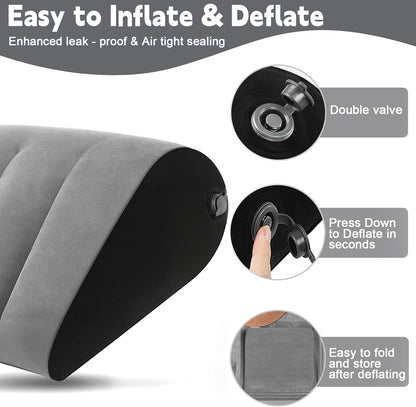 Prosixtoy Portable Wedge Pillow Inflatable Cushion - Body Positioners Lightweight Wedge Pillow for Sleeping, Leg Elevation, Use in Bed, Travel, Camping, Fast Inflating Deflation (Black)