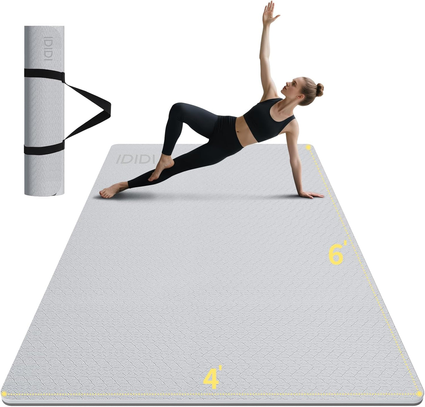 Large Yoga Mat (6'x 4') - Extra Long and Wide Workout Mat for Men and Women, Non-Slip POE 0.32''/0.4'' Thick Fitness Mat, Eco-Friendly Exercise Mat for Home Workouts, Ideal for Yoga and Pilates