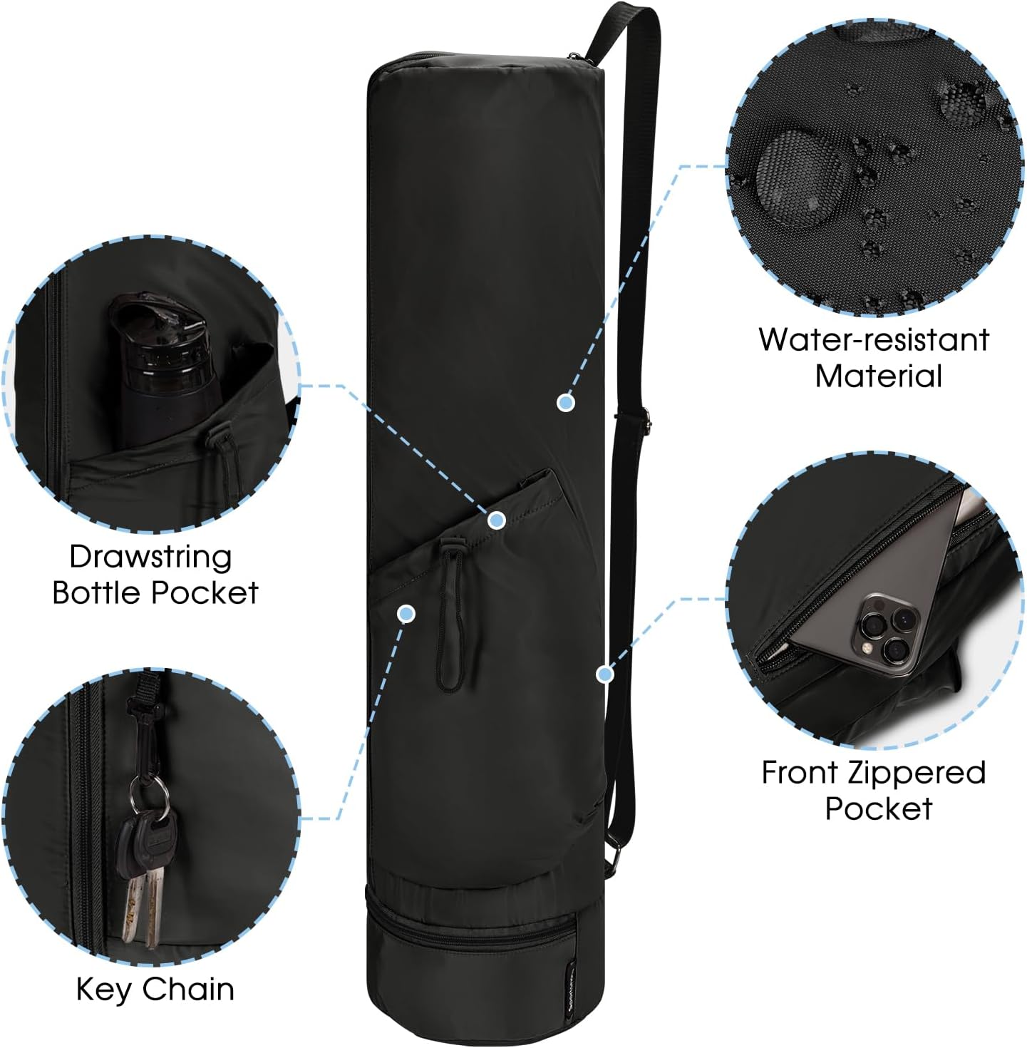sportsnew Yoga Mat Bag, Full Zip Cargo Yoga Mat Carrier Bag with Drawstring Water Bottle Pocket and Bottom Wet Pocket, Exercise Yoga Mat Carrier Holder Multi-Functional Storage Bag Patent Pending