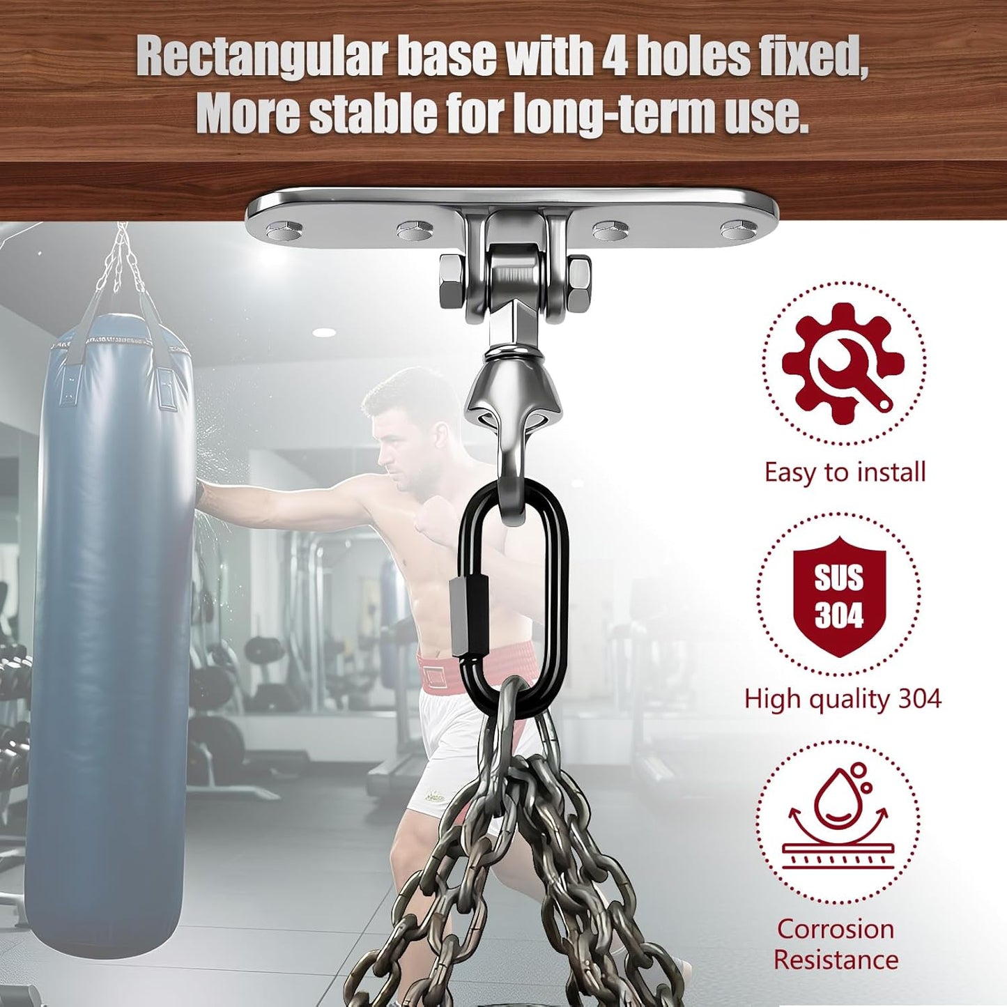 Heavy Bag Hanger,Stainless Wall Ceiling Mount Hook 180°/360° Rotation Wood Beam Holder Body Weight Strength Training Systems, Aerial Yoga Swing & Hammock