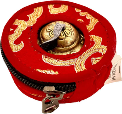 QT S Tibetan Handmade Yoga Meditation Om Tingsha Bell Chimes Cymbal Set, with Handmade Unique Bag (2.75 Inches Buddhist Tingsha, Om Mani Padme Hum Mantra) Made in Buddha Born Country Nepal (Red)