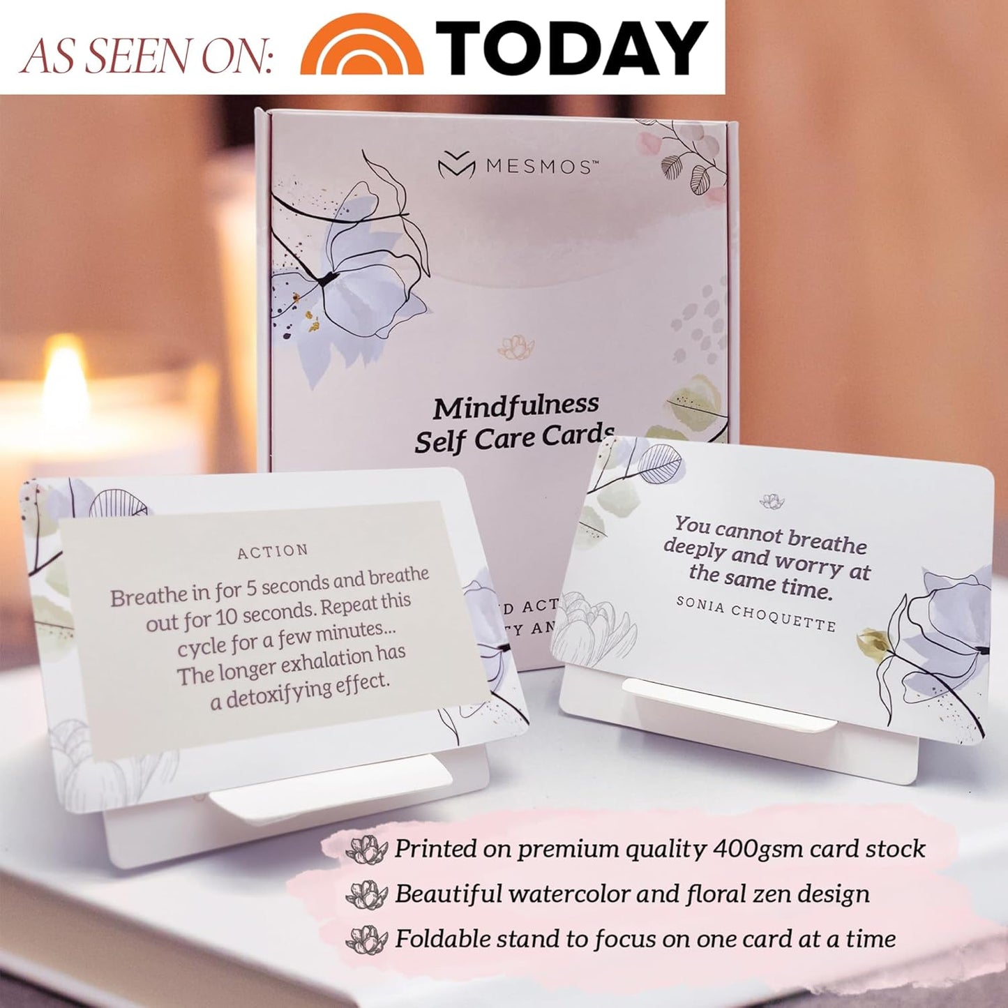 MESMOS 52 Mindfulness Cards with Action Plans. Relaxation Stress Relief Gifts for Men and Women, Positive Affirmation Cards, Anxiety Relief Items, Meditation Self Care Kit, Relaxing Spiritual Gifts