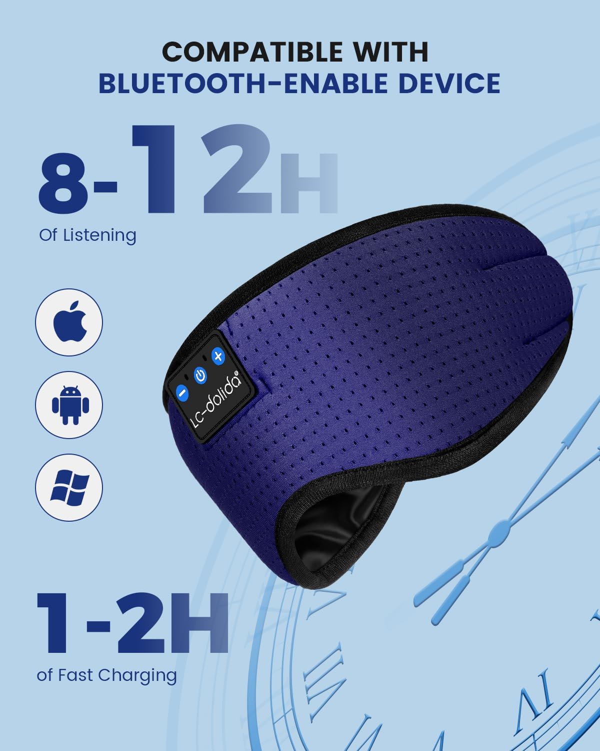 LC-dolida Sleep Headphones, 3D Sleep Mask Bluetooth Wireless Music Eye Mask, Sleeping Headphones for Side Sleepers Sleep Mask with Bluetooth Headphones Ultra-Thin Stereo Speakers Perfect for Sleeping