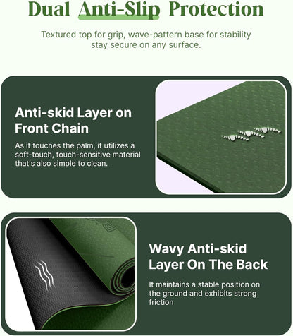 ROMIX Pro Yoga Mat Thick 6mm (1/4 inch), 72"L x 24"W Non-Slip Workout Mat with Alignment Lines, Large Yoga Mats for Women Men With Carry Bag, Exercise Mats for Home Workout Training Equipment