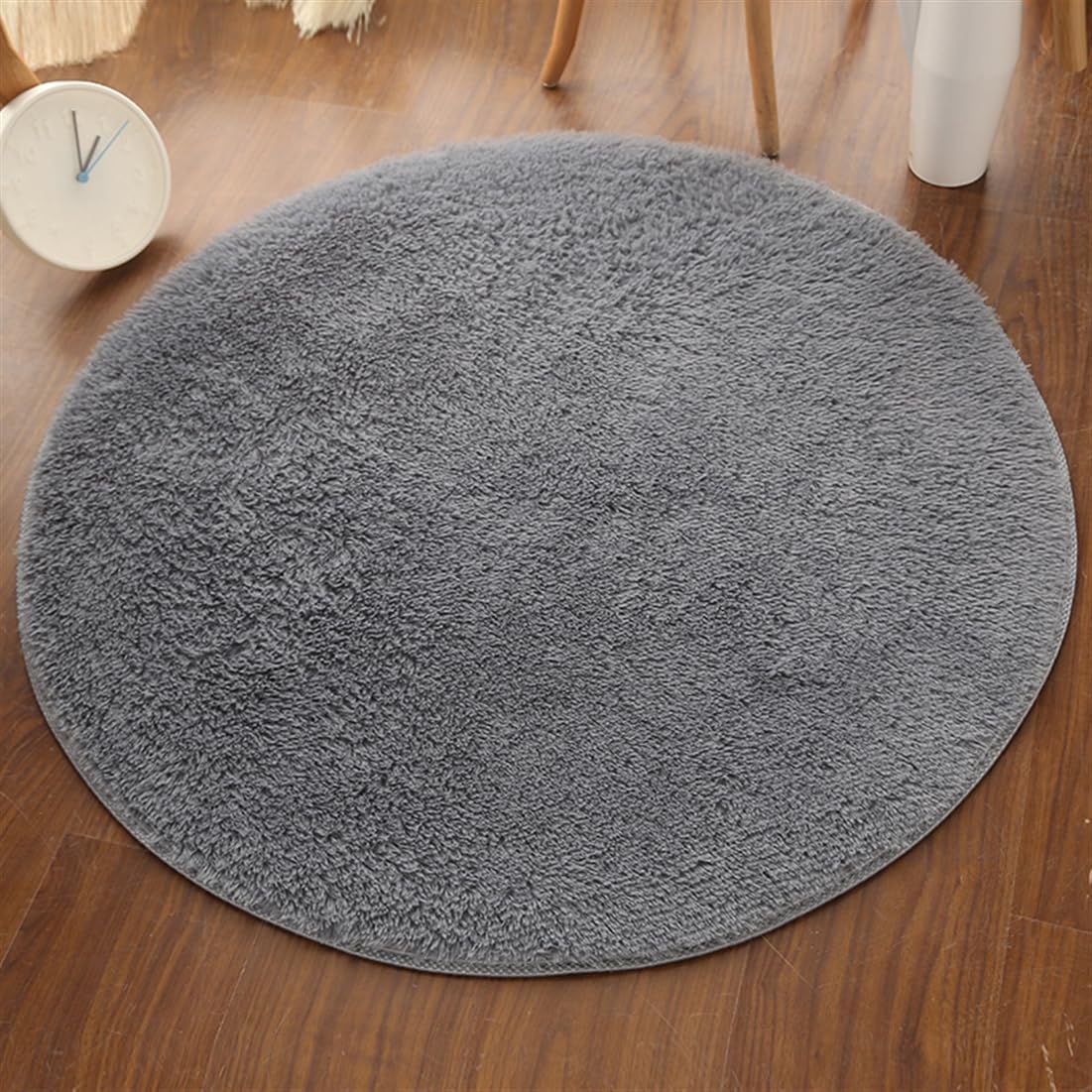 Plush Round Rug Soft Indoor Modern Area Rugs Yoga Mat for Children Bedroom Home Decor Nursery Grey 2 Feet
