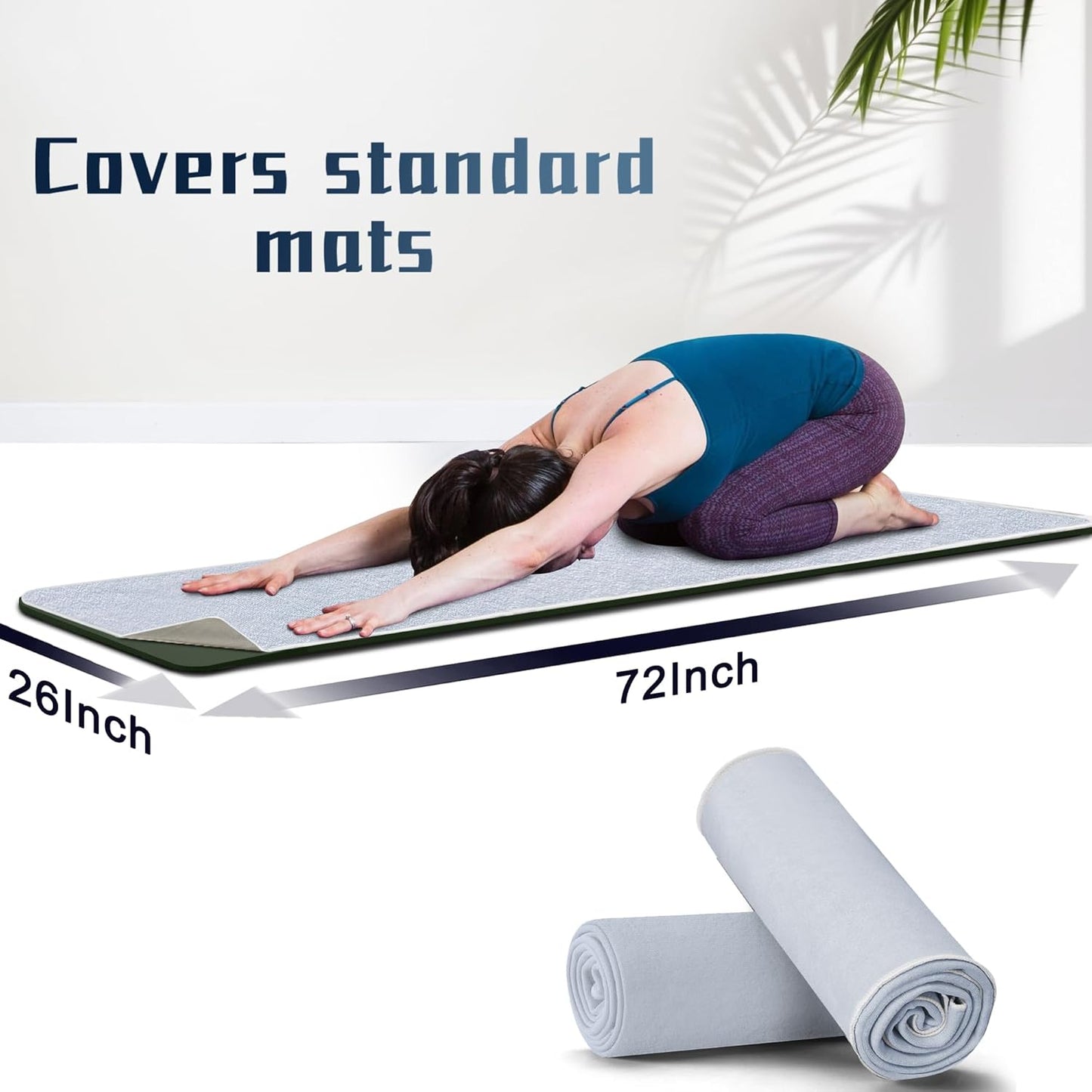 Hot Yoga Towel Non-Slip, 2 Pack Thick & Soft Yoga Mat Towel, Sweat Absorbent, with Grip Dot, 72" x 27", Yoga Towel for Hot Yoga, Pilates, Fitness and Gym Workouts, Light Pink