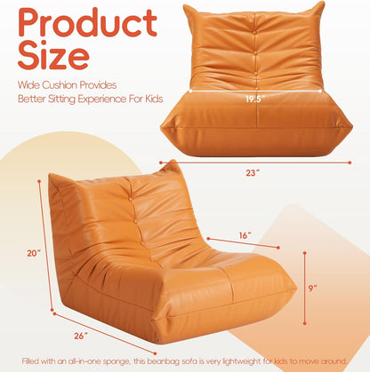 Hobestluk Giant Bean Bag Chair Lazy Floor Sofa, Memory Foam Fireside Sofa for Adults, Big Beanbag Faux Leather Armless Chair for Living Room Bedroom Dorm Office (Brown, Single)