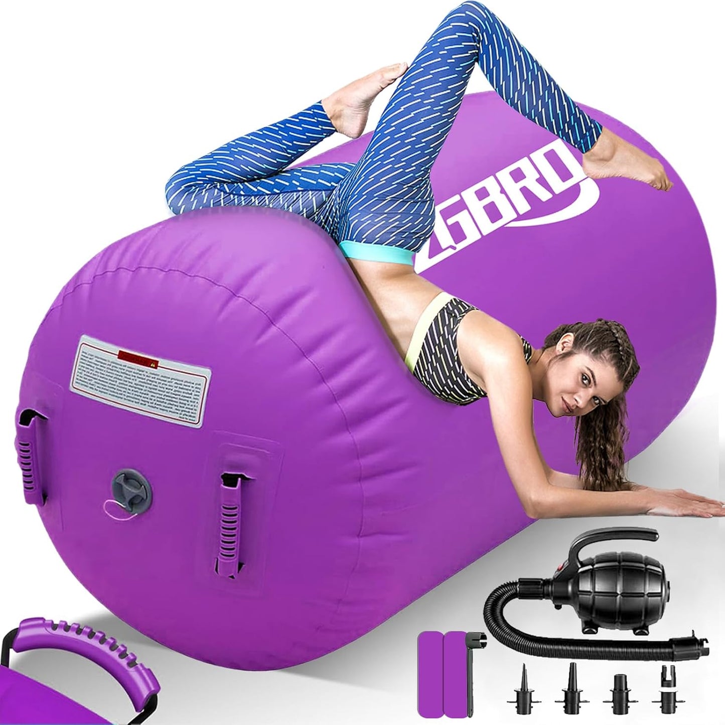 CZGBRO Gymnastics Barrel Air Roller with Pump, Inflatable Tumbling Equipment Air Mat Octagon Mat for Backhandspring Training Cheerleading Home Use