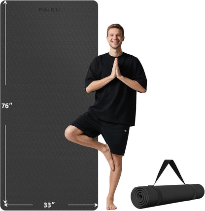 PAIDU Extra Long Wide Yoga Mat 76"x33"x2/5 Inch - Non Slip Thick Exercise Mat for Home Gym, Yoga, Pilates & Workouts