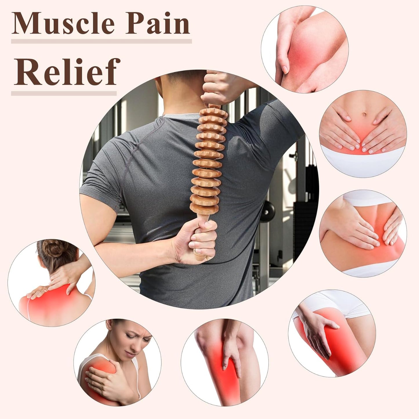 Xokocli Cellulite Massage Tool Wood Therapy Massage Tools Body Roller Cellulite Roller Fascia Blaster Lymphatic Drainage Massager for Legs Thighs Muscle Relief Recovery(White 12-Wheel)