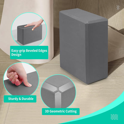 Yoga Blocks 2 Pack, 9"x6"x3" High-Density EVA Foam Yoga Block, Non-Slip Yoga Blocks for Yoga, Pilates Meditation, Stretching and Toning, Supportive, Latex-Free