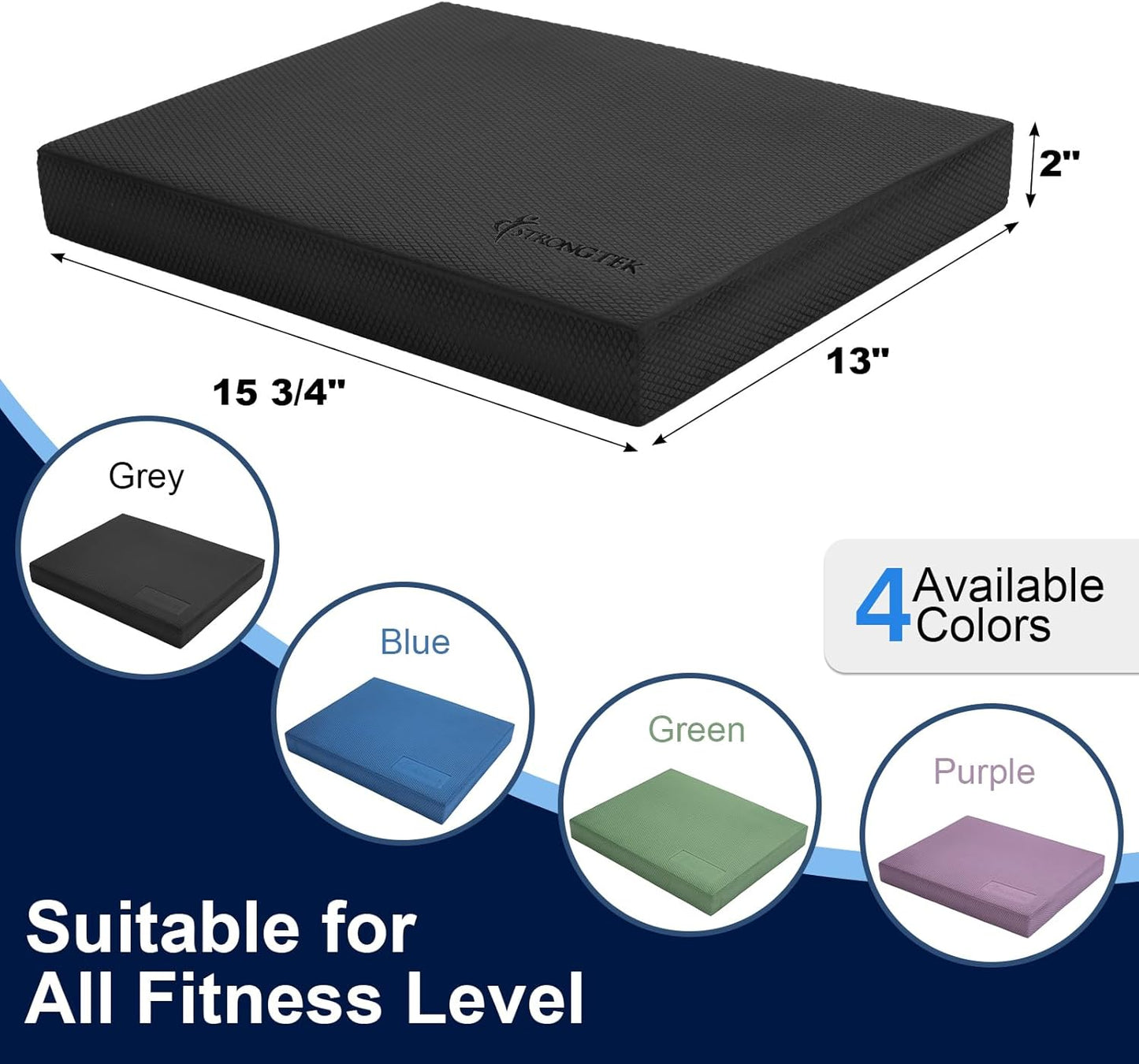 StrongTek Professional Foam Exercise Balance Pad - 15.8" x 13" x 2", High-Density TPE Foam Knee Pad, Non-Slip & Water-Resistant, for Balance Training, Physical Therapy, Yoga, and More