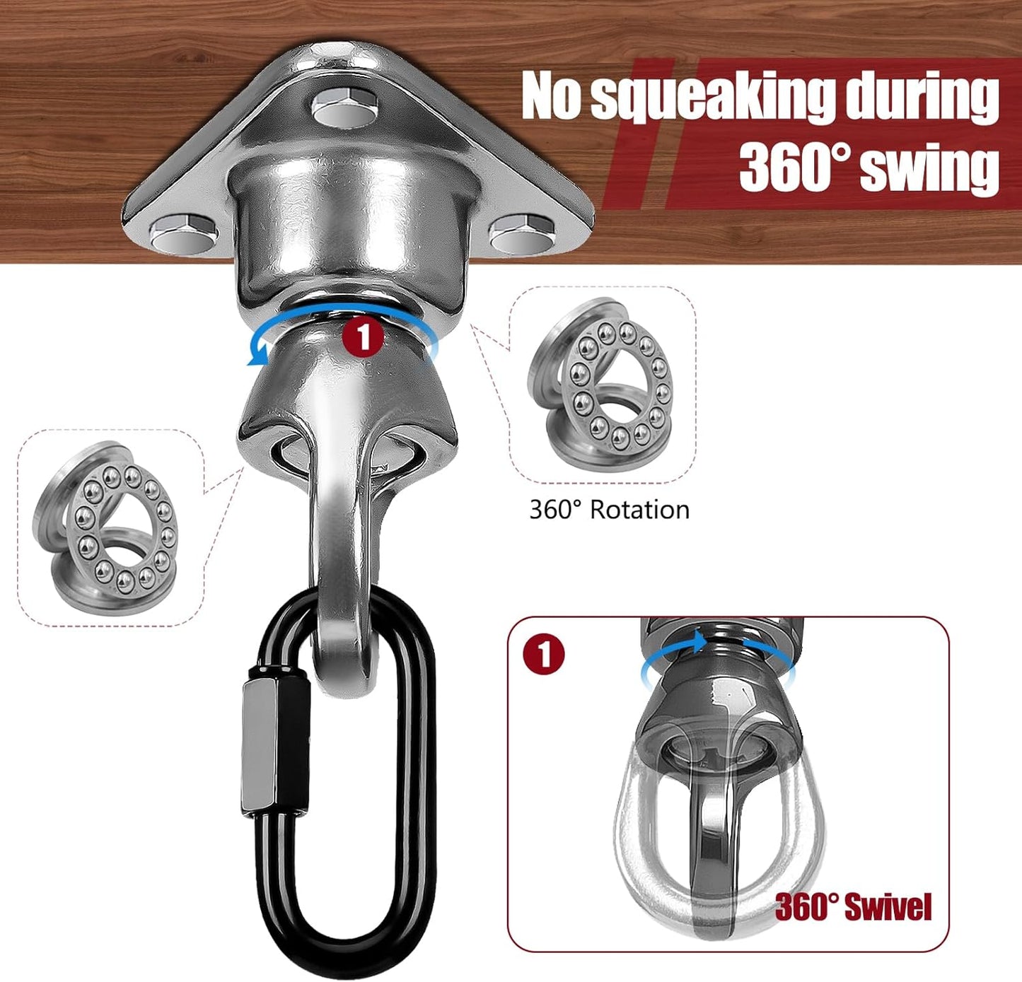 Heavy Bag Hanger,Stainless Wall Ceiling Mount Hook 180°/360° Rotation Wood Beam Holder Body Weight Strength Training Systems, Aerial Yoga Swing & Hammock