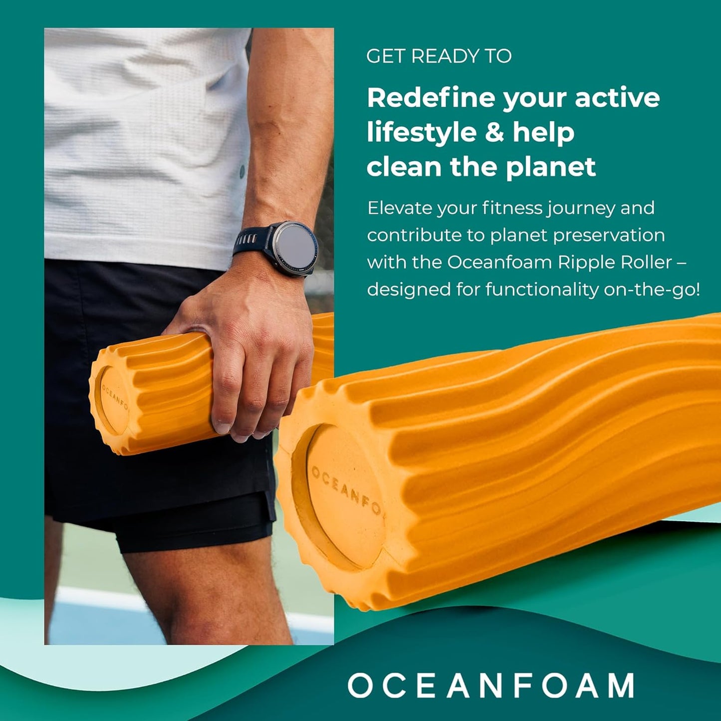 Oceanfoam Ripple Travel Foam Roller (11" x 3.35") Firm Mini Foam Roller for Physical Therapy, Deep Tissue Massage, Back Pain - High Density, Ergonomic Wave Textured - Yoga, Pilates, Exercise (Natural) - Colors B
