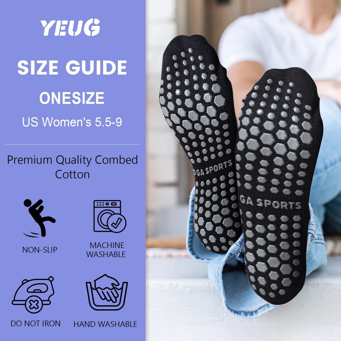yeuG Pilates Socks for Women Non Slip Grip Socks for Yoga, Barre, Hospital, Barefoot Grippy Yoga Sock Womens Gifts 4 Pairs