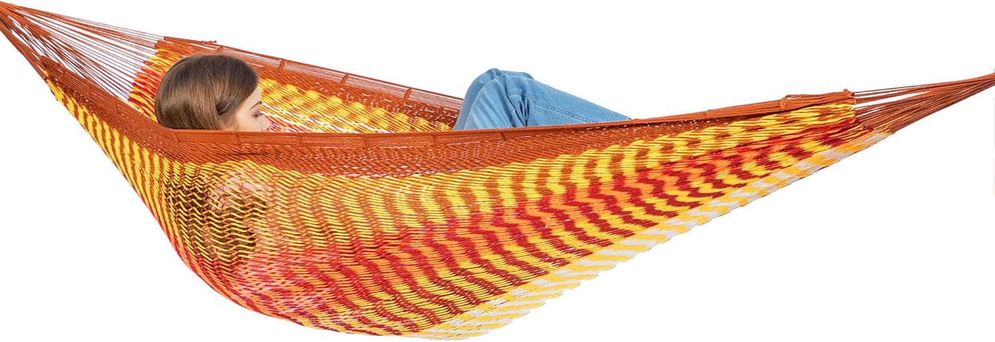 PNAEUT Handwoven Mayan Hammocks, Double Rope Hammock for Outdoor Outside & Indoor, Thick Soft 600 lbs Capacity Heavy-Duty, Includes Tree Straps, Carabiners & Carrying Bag (Nature, X-Large)