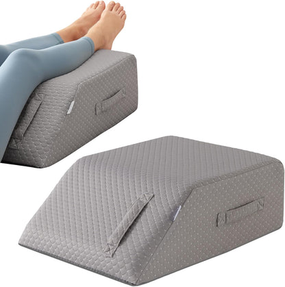 MEGCXIT Leg Pillow Elevation Blood Circulation, Leg Wedge for Elevation for Swelling, Leg Elevating Pillow for After Surgery, Memory Foam Foot Knee Pillow for Back Sleeping 23.6×16.8×8 Inch White/Grey