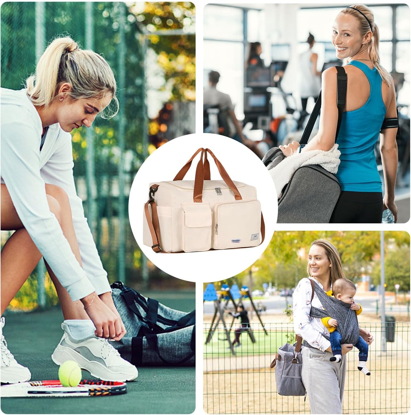 FIORETTO Women's Gym Duffle Bag with Shoes Compartment, 30L Capacity, Ideal for Travel, Gym, Sports, Duffel, Weekender