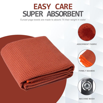 Eunzel Hot Yoga Towel - Microfiber Non Slip Yoga Mat Towel with Grip Dot Sweat Absorbent Towel for Hot Yoga, Pilates and Fitness 72" x 24", Dark Cyan/Orange