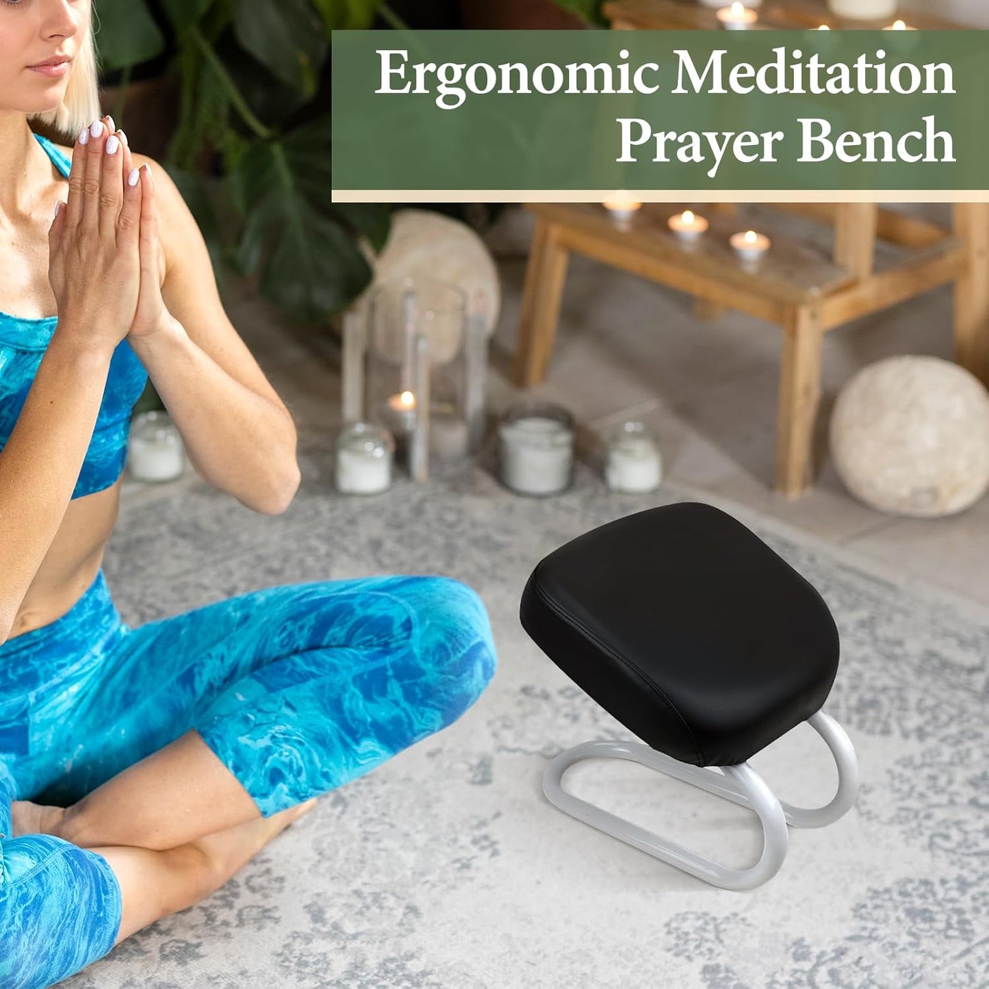 Menolana Kneeling Meditation Stool, Prayer Bench Adjustable Height, Portable Meditation Bench, for Studio Yoga Praying Prayer, Black