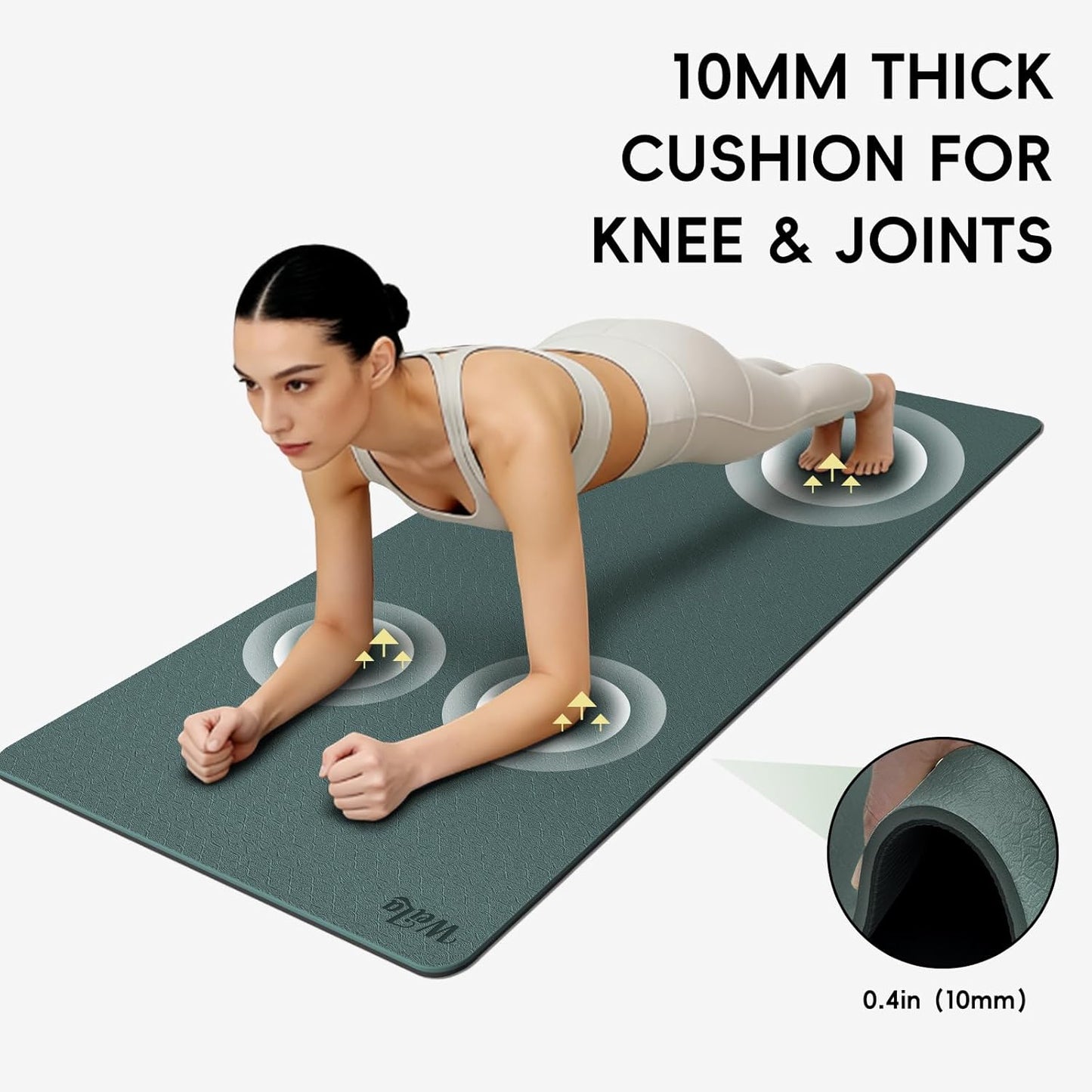 WEILA Extra Thick 10mm Yoga Mat - Non-Slip TPE Fitness Mat for Yoga, Pilates & Workout, 76"x28" Large Dual-Color with Carry Strap for Travel, Gym, Home