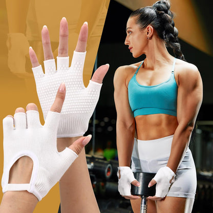 Shyyween 3 Pairs Silicone Grip Yoga Gloves Non Slip Fingerless Pilates Gym Workout Gloves for Women Men, One Size Fits Most, Comfortable and Breathable