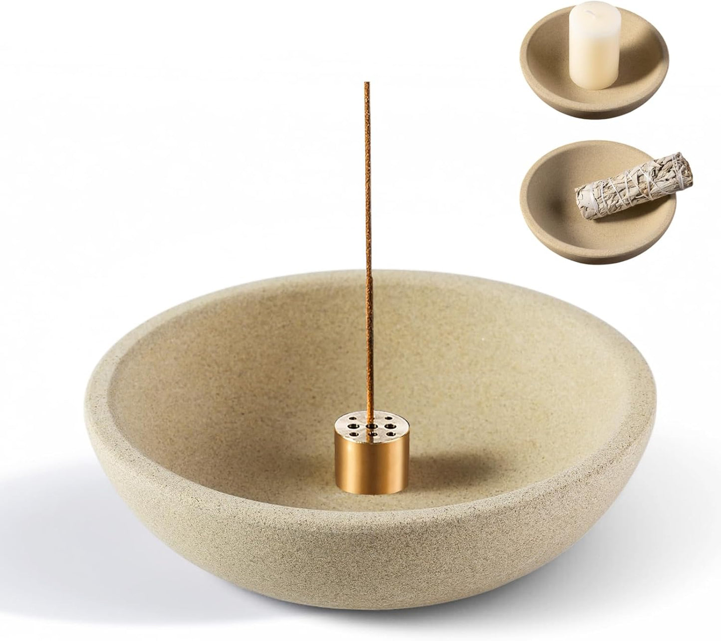 Koville Natural Marble Incense Holder, Incense Holder for Sticks with 9 Holes, Handmade Incense Burner Ash Catcher for Meditation Yoga SPA, Balsam Fir/Palo Santo/Sage/Cone (RoyalBeige)