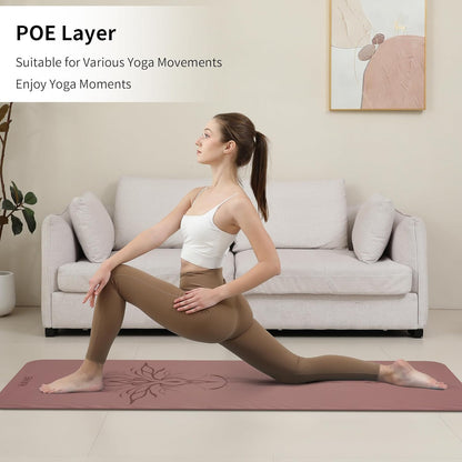 HAHE Yoga Mat Thick (8MM,1/3"), Eco-Friendly POE Non Slip Yoga Mat, High Rebound & Shock Absorption, Anti-Tear & Sweat-Resistant for Yoga, Fitness, Home, Workouts, Large Pilates Mats 72"x24" with Carrying Strap (Dark Pink)