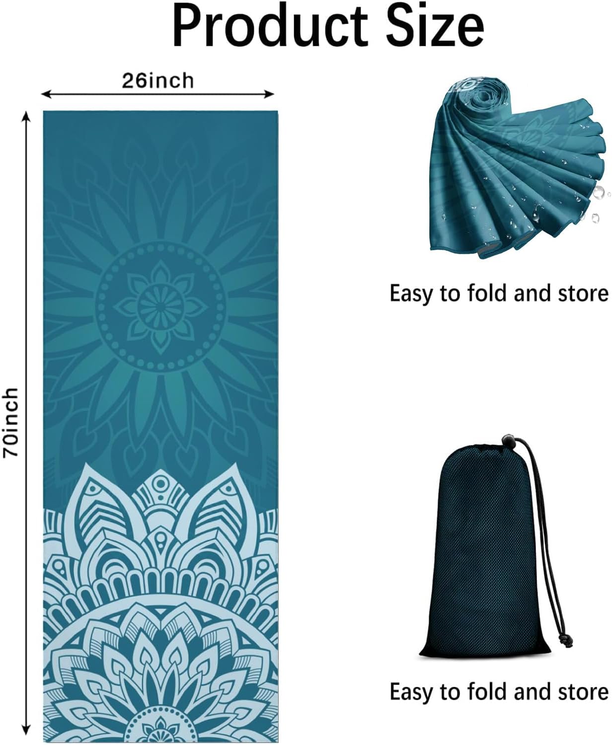 Hot Yoga Mat Towel with Corner Pockets Yoga Towels for Hot Yoga Non Slip with Travel Bag Sweat Absorbent Yoga Blankets Mat Cover for Workout Gym 70"x26" (Mountain-01, 70x26)