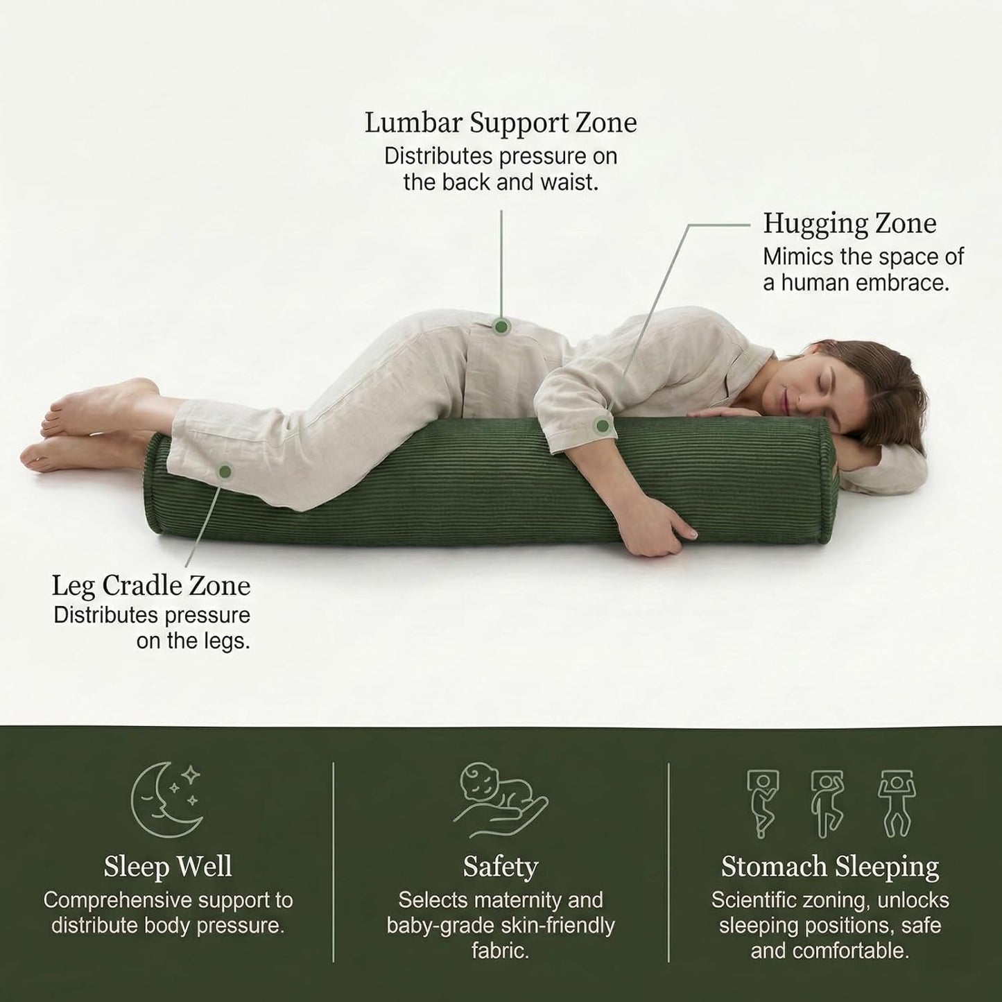 Corduroy Body Pillow, Round Bolster Cylinder Pillow for Adults, Soft Long Support Pillow for Bed & Sofa, Removable Washable Cover,59 x 7.87 Inches,Peacock Blue