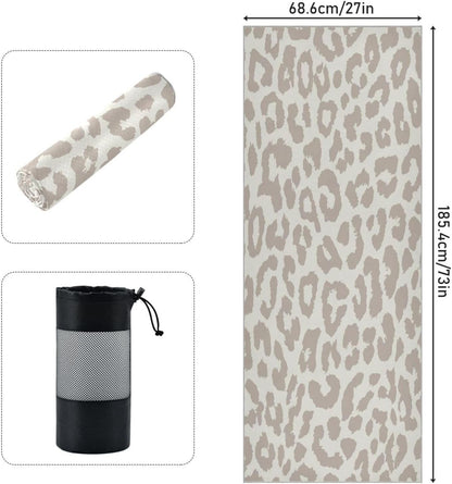 YETTASBIN Leopard Yoga Mat Towel, Non Slip Sweat Absorbent Hot Yoga Towel Portable Lightweight Travel Workout Towel with Storage Bag for Home Yoga, Pilates, Fitness 73x 27 Inch
