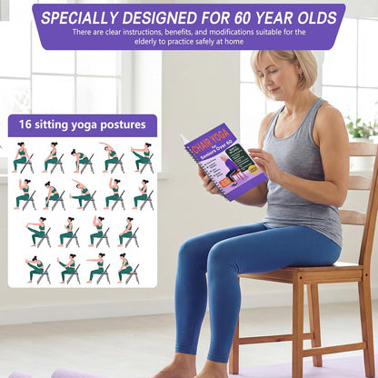 Chair Yoga for Seniors Over 60 Book & Chart – 30-Day Challenge, Gentle Seated Yoga Guide, Chair Yoga for Weight Loss & Flexibility, Senior Chair Exercises for Women & Men，Top Choice for Family Gifts (Purple)