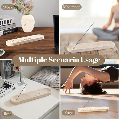 Koville Natural Marble Incense Holder, Incense Holder for Sticks with 9 Holes, Handmade Incense Burner Ash Catcher for Meditation Yoga SPA, Balsam Fir/Palo Santo/Sage/Cone (RoyalBeige)