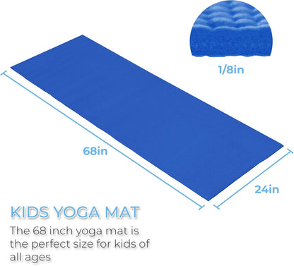 10-Pack Kid-Friendly Yoga Mat, 68" x 24" Non Slip Exercise Mat, 4mm Non Toxic Yoga Mats for Kids, Easy to Clean, Bulk Workout Mats for Schools, Classrooms, and Studios