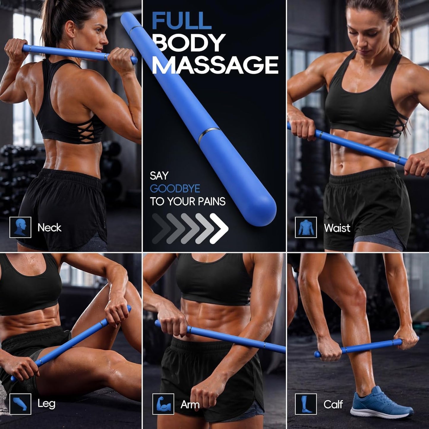Massage Roller Stick – Deep Tissue Muscle Roller for Full Body, Myofascial Release Tool for Legs, Neck, Arms & Calves, Sore Muscle Recovery Stick for Athletes & Home Use