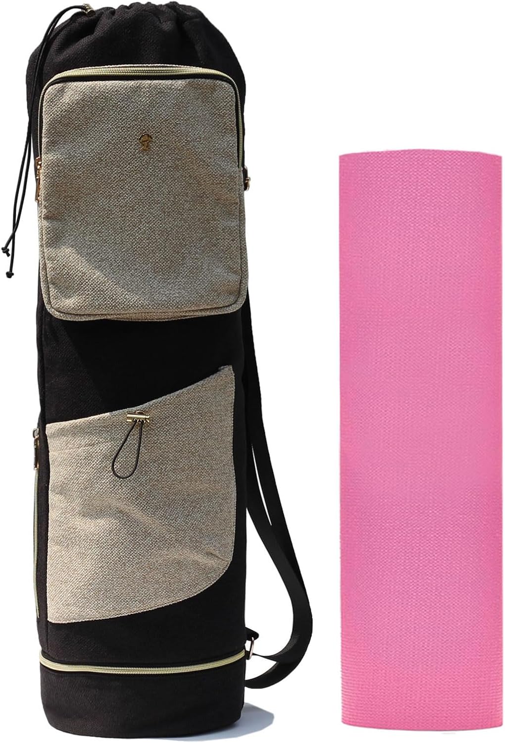 ESVAN Yoga Mat Bag with Multi Pockets Drawstring Yoga Mat Carrier Pilates Exercise Multi-Functional Storage Bag