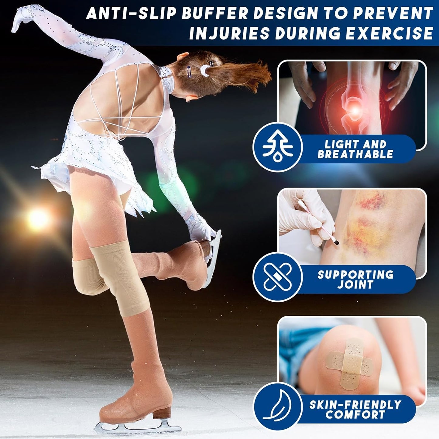 Shappy 2 Pair Figure Ice Skating Knee Pads Gel Dance Knee Pads Cushion and Support Breathable Material for Dancing Skating Women Girl Men