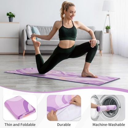 Yoga Mat Towel Cover with Large Corner Pockets, Non Slip Grip Microfiber Mat Cover Mat for Hot Yoga, Pilates and Gym Workout, 70" L x 26" W, Purple