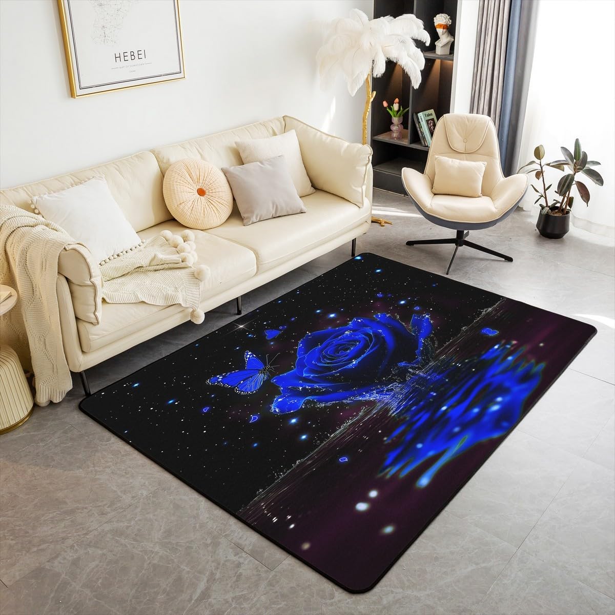 Feelyou Floral Rose Indoor Floor Mat Set,Romantic Blue Rose Rugs for Living Room Bedroom Area Rug 3x5,Boys Girls,Botanical Flower Rose Accent Rug Doormats Floor Mat for All Season