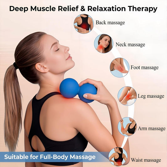 Blue Peanut Massage Ball Double Lacrosse Ball for Myofascial Release Deep Tissue Massage Tool for Trigger Point Therapy Relieve Muscle Pain in Neck Back Shoulders Hips & Legs Lightweight