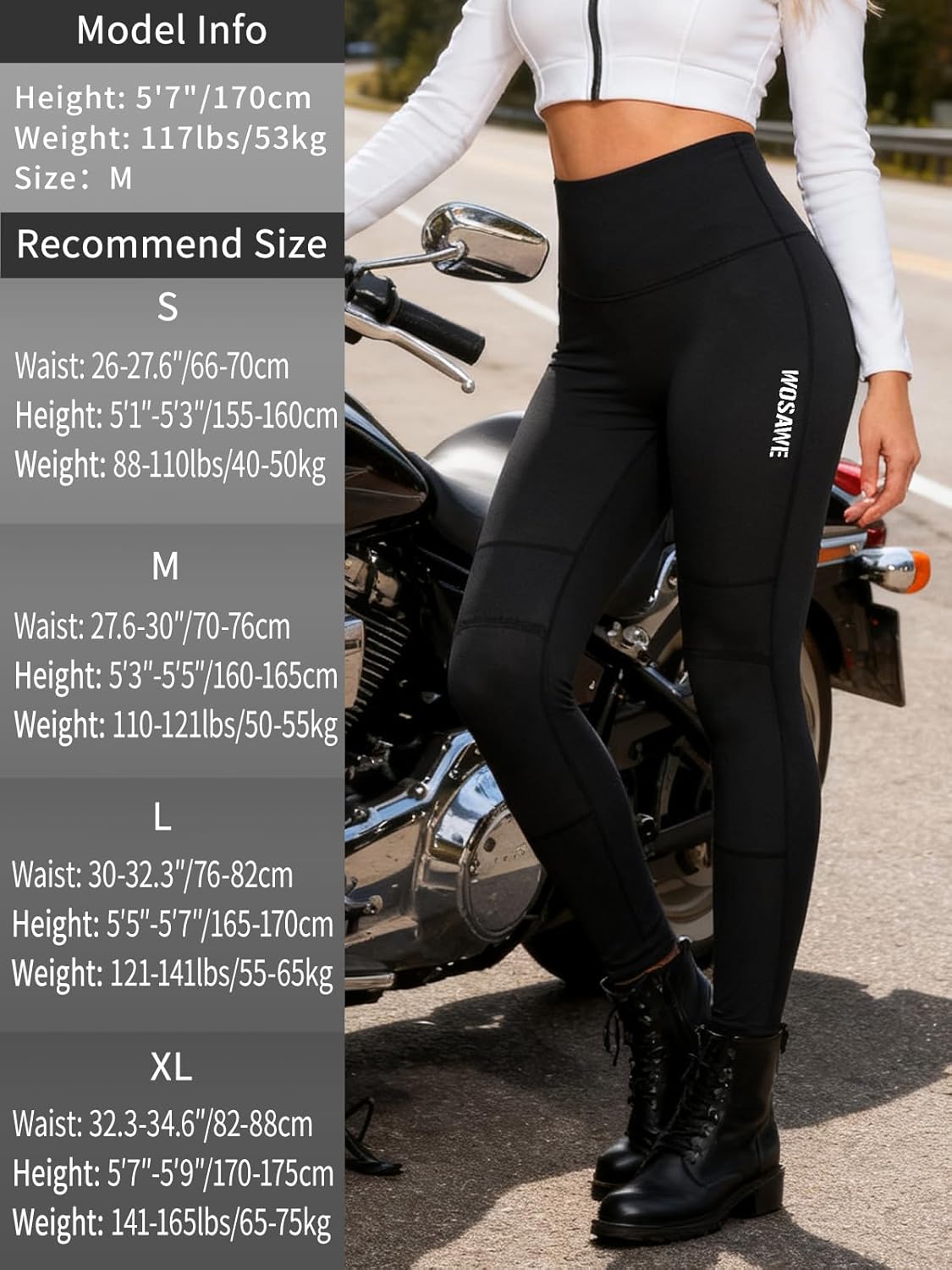 WOSAWE Women's Motorcycle Yoga Leggings with Removable Knee Pads Butt Lifting Cargo Pants