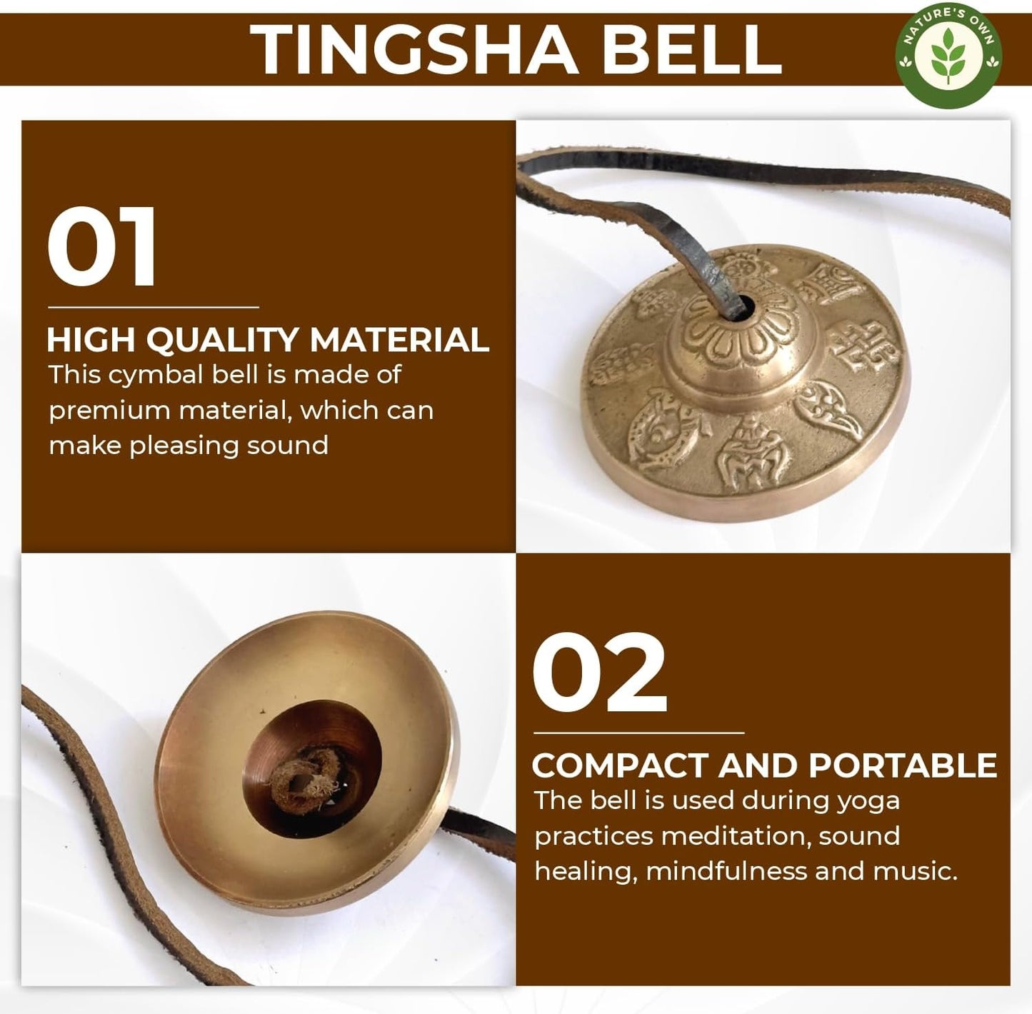Tibetan Tingsha Bells Cymbals Meditation Chime Bells, 6.3 cm Percussion Instrument, with Cloth Bag, Embossed 8 Lucky Symbols, Ideal for Yoga, Mindfulness, Spiritual Healing, and Sound Therapy