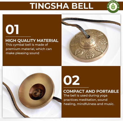 Tibetan Tingsha Bells Cymbals Meditation Chime Bells, 6.3 cm Percussion Instrument, with Cloth Bag, Embossed 8 Lucky Symbols, Ideal for Yoga, Mindfulness, Spiritual Healing, and Sound Therapy