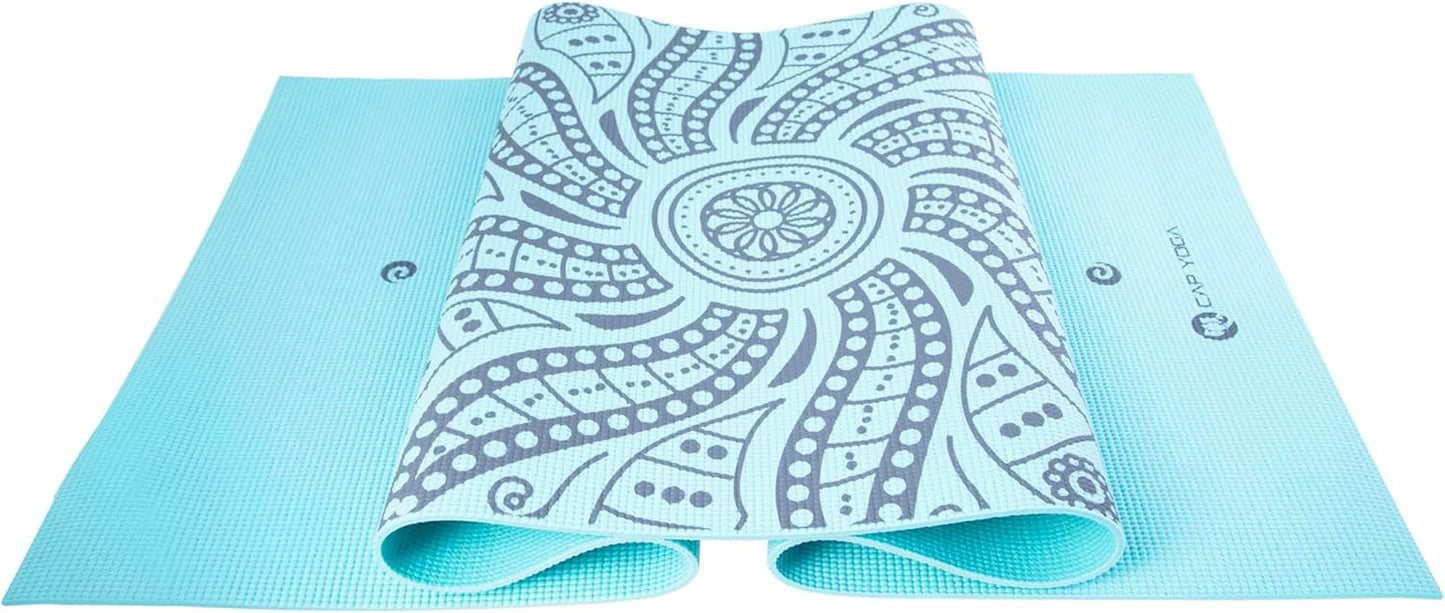 CAP Yoga Mat with Carry Strap, 5mm, Mandala Design, Light Blue