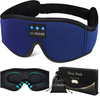 LC-dolida Sleep Headphones, 3D Sleep Mask Bluetooth Wireless Music Eye Mask, Sleeping Headphones for Side Sleepers Sleep Mask with Bluetooth Headphones Ultra-Thin Stereo Speakers Perfect for Sleeping