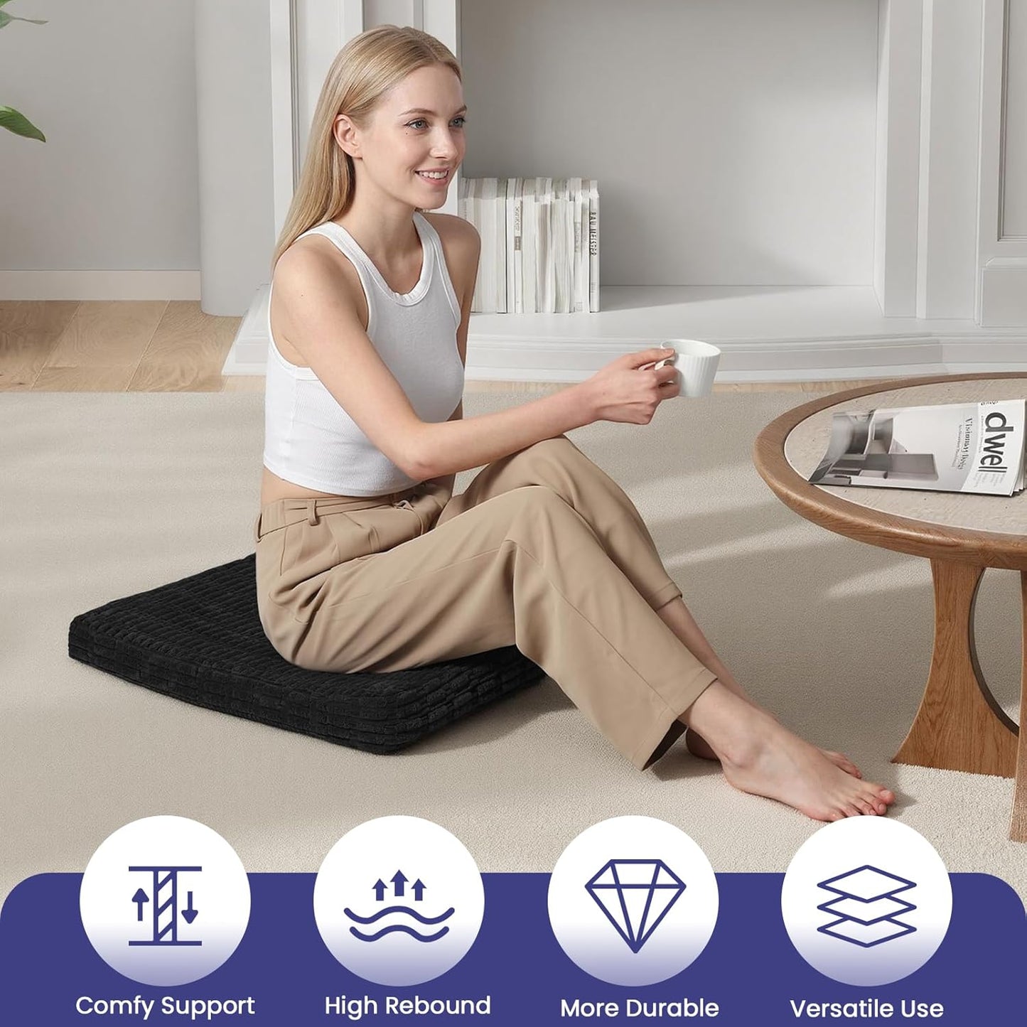 Meditation Cushion Set, Meditation Pillow for Sitting on Floor, Large Yoga Pillow with Knee Support, Washable Zafu Meditation Mat, 3 Shapes Floor Pillow for Adults, Dark Grey