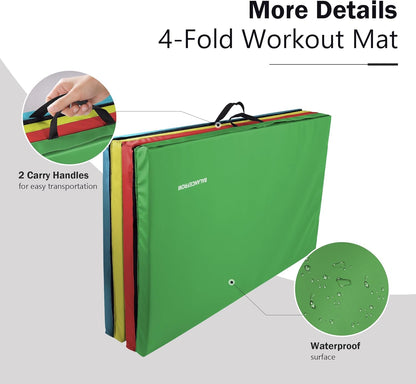 Fitvids 4'x8'x1.9" Gymnastics Mat, Home Exercise Mat with Carrying Handles, Folding Gym Workout Tumbling Mat for Yoga, Pilates, Stretching, MMA, Core Workouts, Fitness Aerobics Mats for Gym Training