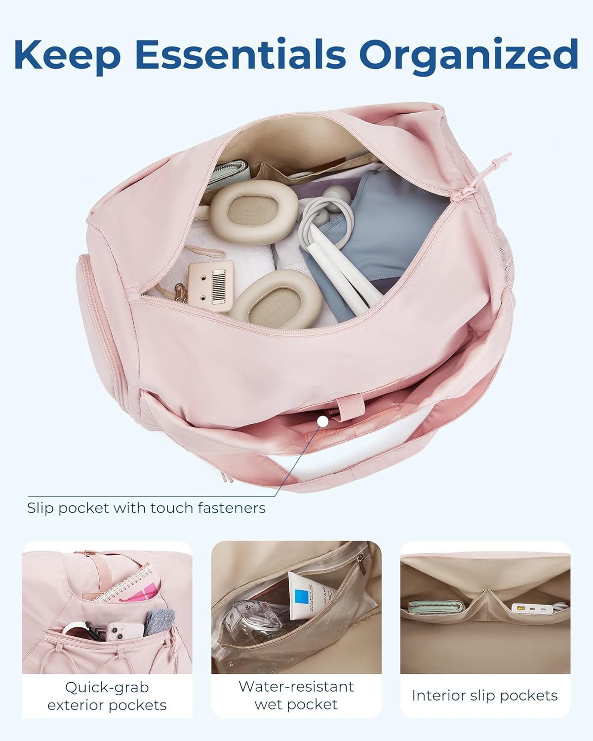 BAGSMART Gym Bag for Women, Lightweight Duffel with Shoe Compartment, Tote Bag with Wet Pocket for Yoga Travel, Pink