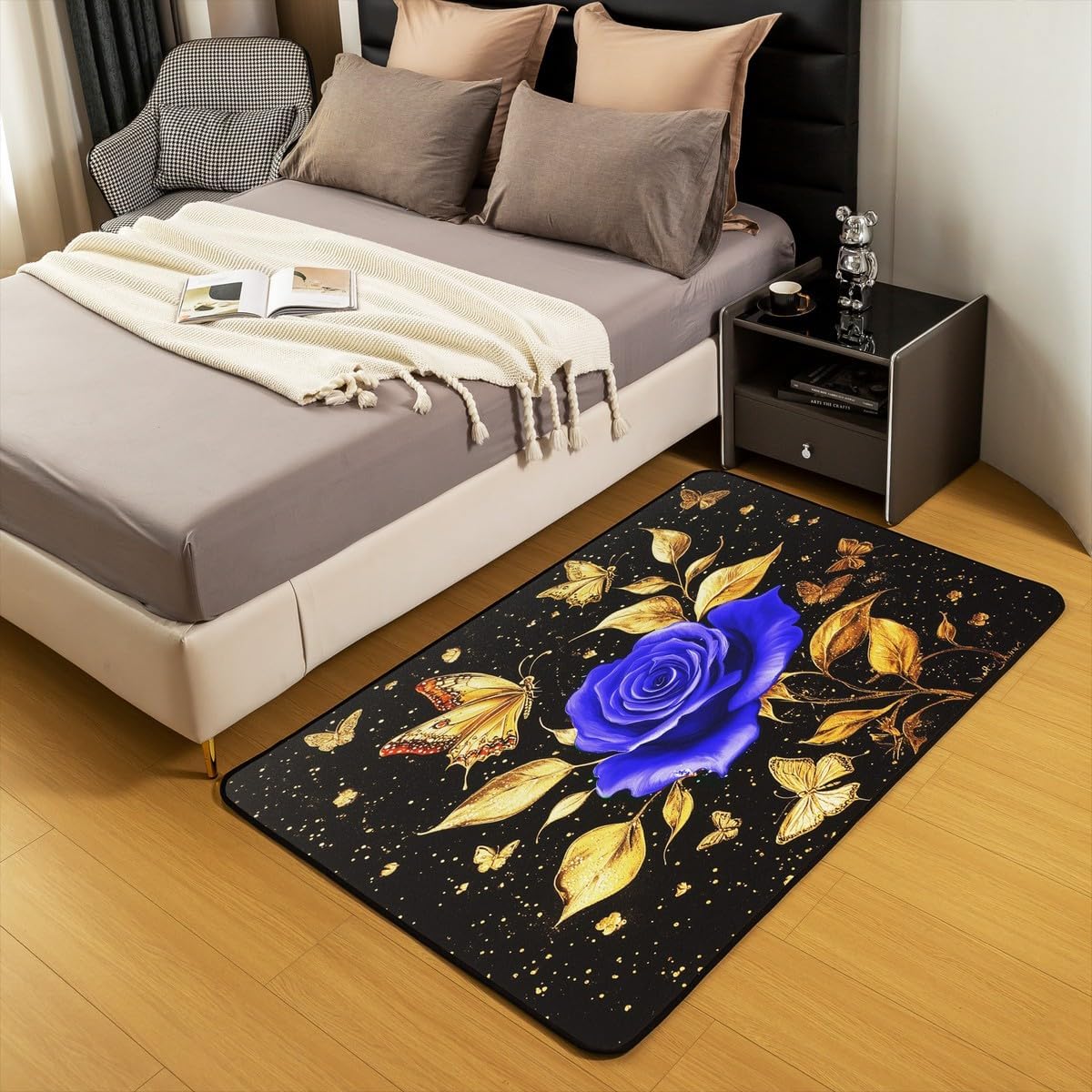 Feelyou Floral Rose Indoor Floor Mat Set,Romantic Blue Rose Rugs for Living Room Bedroom Area Rug 3x5,Boys Girls,Botanical Flower Rose Accent Rug Doormats Floor Mat for All Season